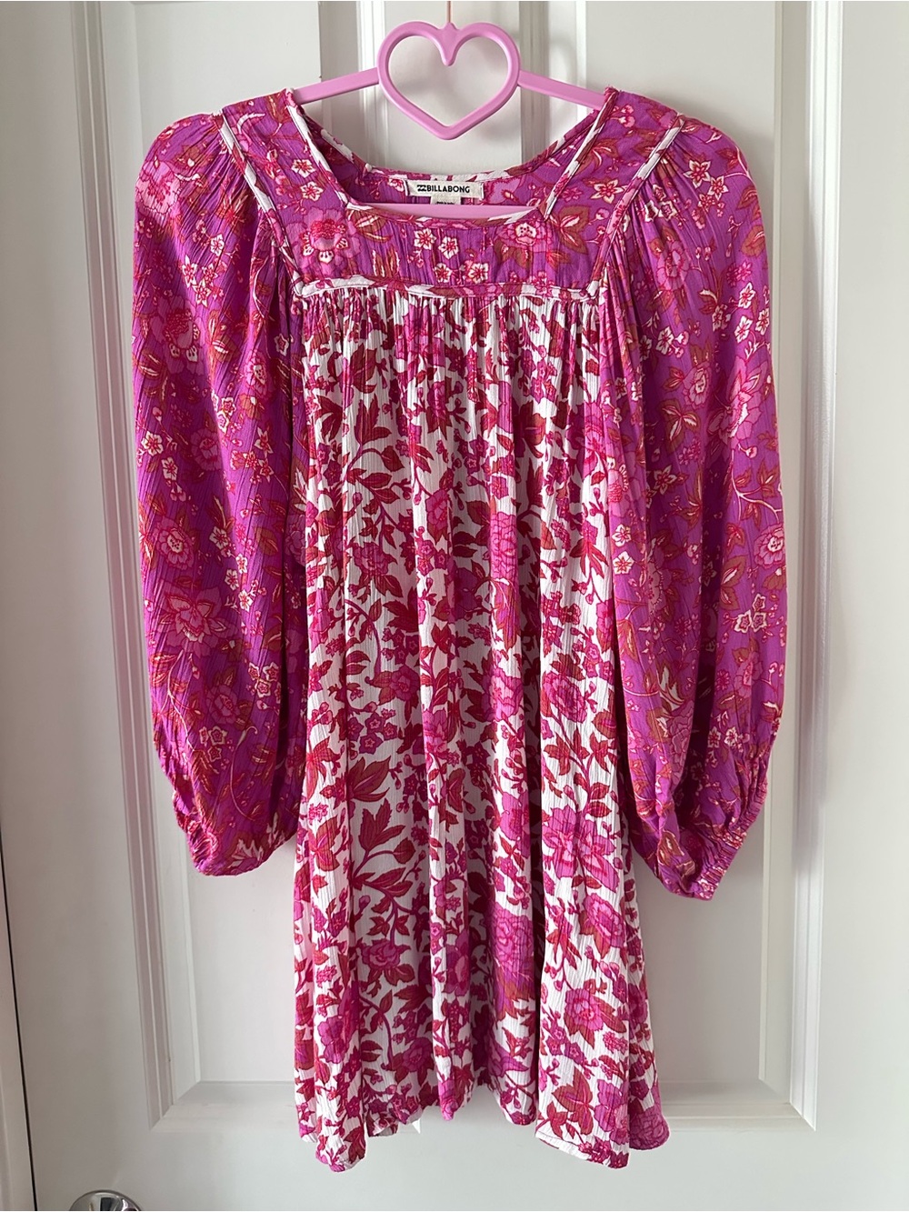 Billabong Girls' Pink Floral Smocked Square Neck Boho Dress